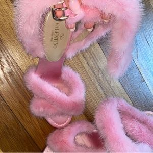 Valentino Garavani Mink Fur Ankle Strap Heels